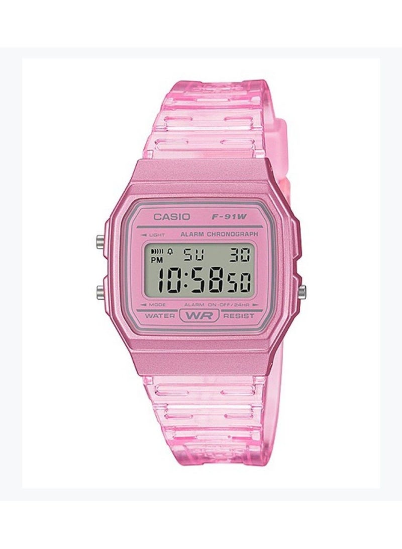 كاسيو ساعة رقمية للنساء بسوار من الراتنج باللون الوردي -F-91WS-4DF - Image 1