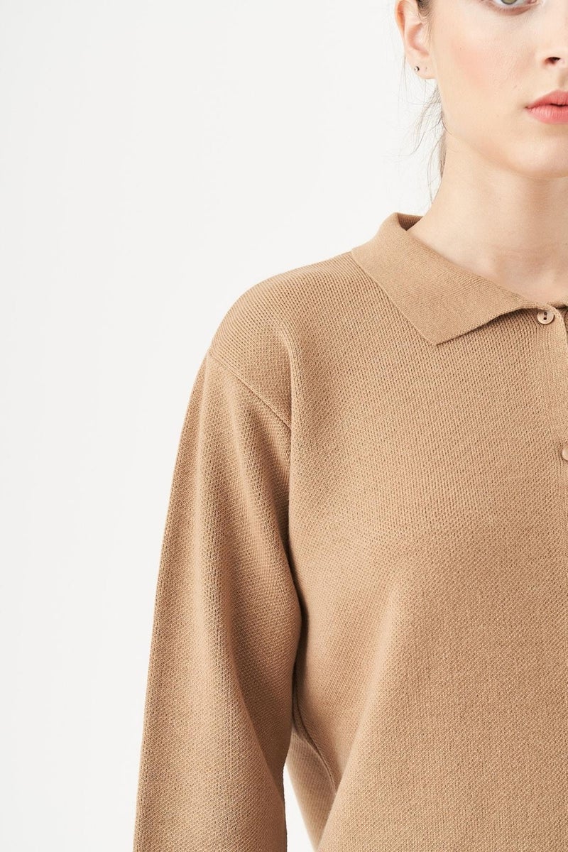 Mevra Striped Knit Tunic Latte  - Image 1