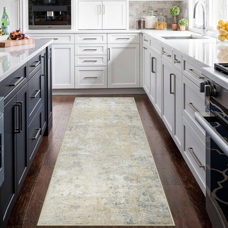 Aelenmu Runner Rug For Hallways Kitchen 2'6""X8' Washable Non Slip: Carpet Non Skid 8Ft Entryway Rubber Backed 8 Feet Neutral Abstract Modern Rug Low Pile Pet Friendly Indoor Beige Grey - Image 3