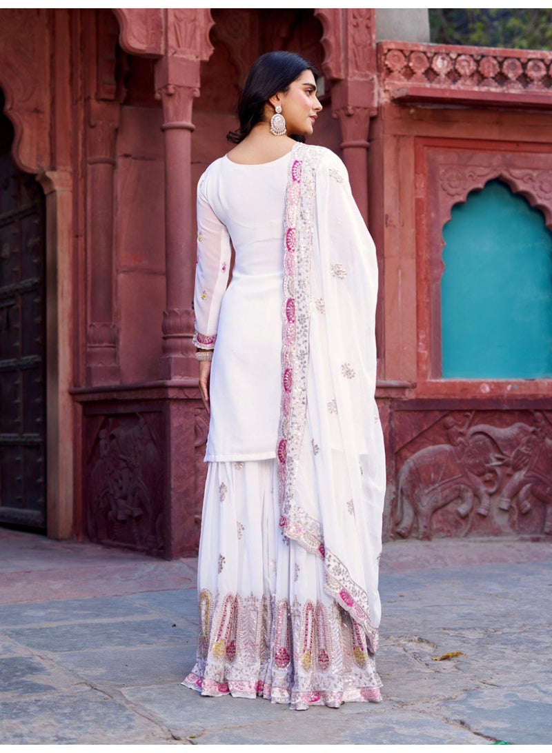 Super Asian Designer Faux Georgette Sharara Set with Thread & Sequin Embroidery and Dupatta – Elegant Party Wear - Image 3