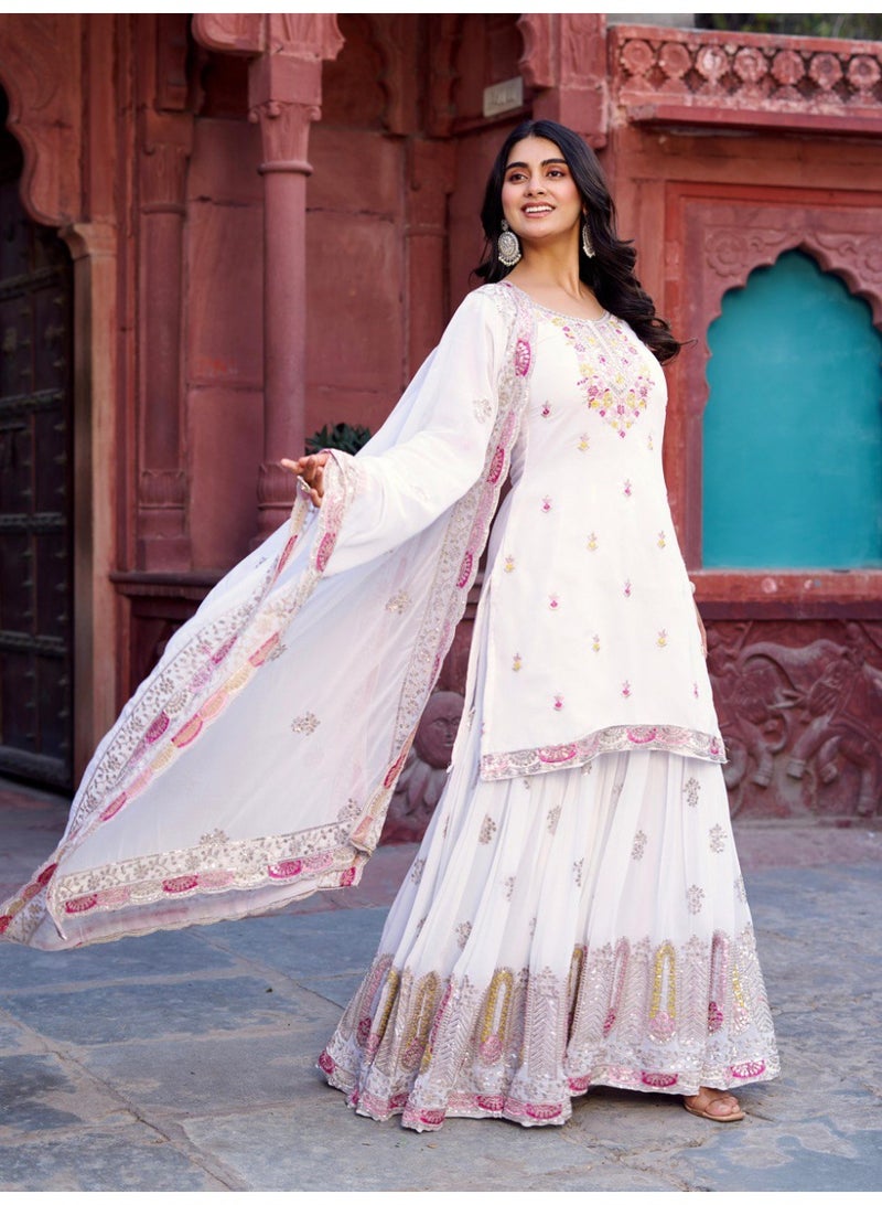 Super Asian Designer Faux Georgette Sharara Set with Thread & Sequin Embroidery and Dupatta – Elegant Party Wear - Image 5