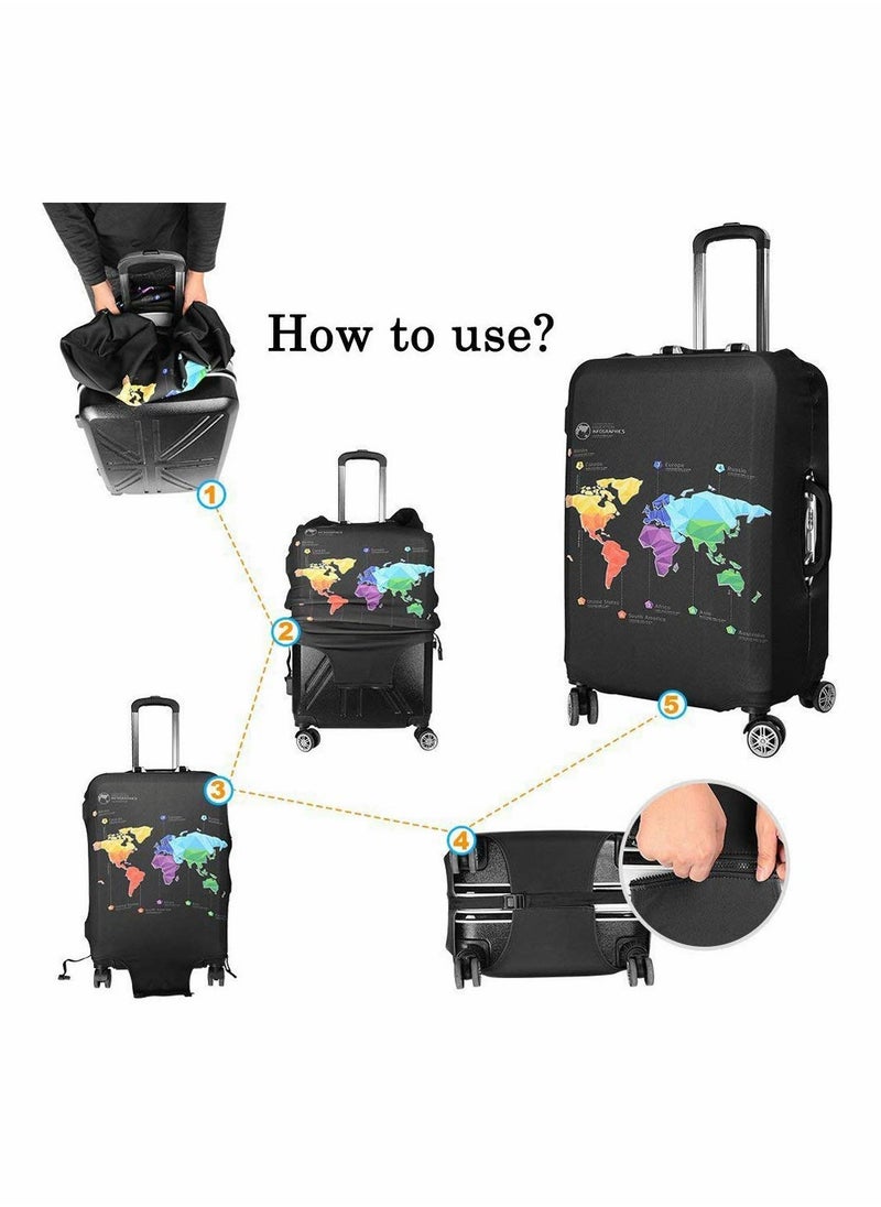Generic Luggage Cover, Water-Washable Suitcase Cover, Spandex Elastic Anti Scratch Luggage Protective Covers for 26-28 Inch Trolley Case for Business Trip School Daily Usin (Map)  - Image 3