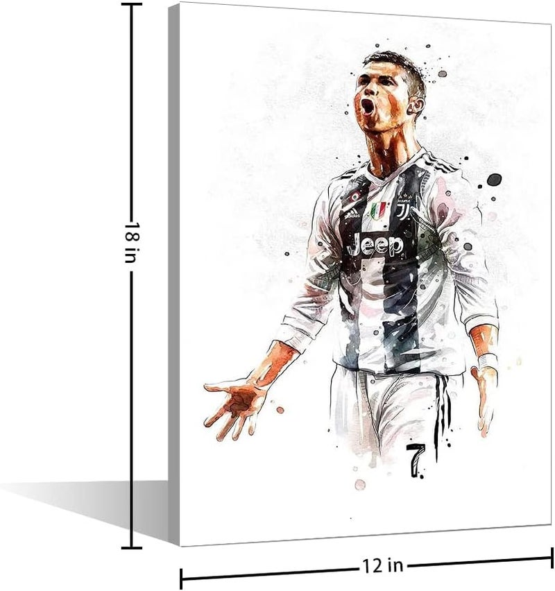 تيشيرون ملصق فن قماش CR7 ديكور حائط صور رياضي برتغالي محترف طباعة حديثة للمنزل غرفة النوم غرفة المعيشة النادي الصالة ملصقات مشدودة ومؤطرة جاهزة للتعليق 18×12 بوصة - Image 2