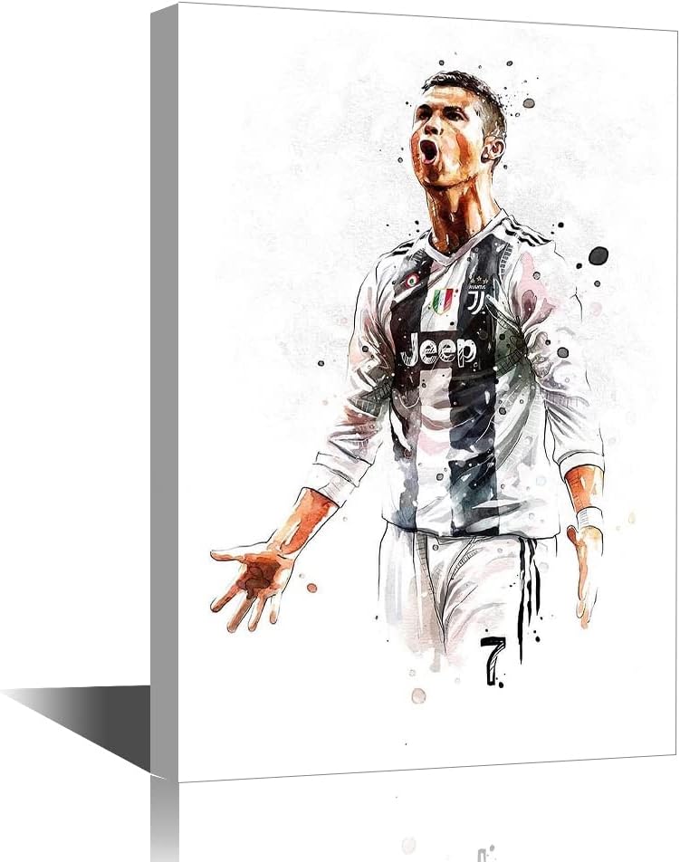 تيشيرون ملصق فن قماش CR7 ديكور حائط صور رياضي برتغالي محترف طباعة حديثة للمنزل غرفة النوم غرفة المعيشة النادي الصالة ملصقات مشدودة ومؤطرة جاهزة للتعليق 18×12 بوصة - Image 1