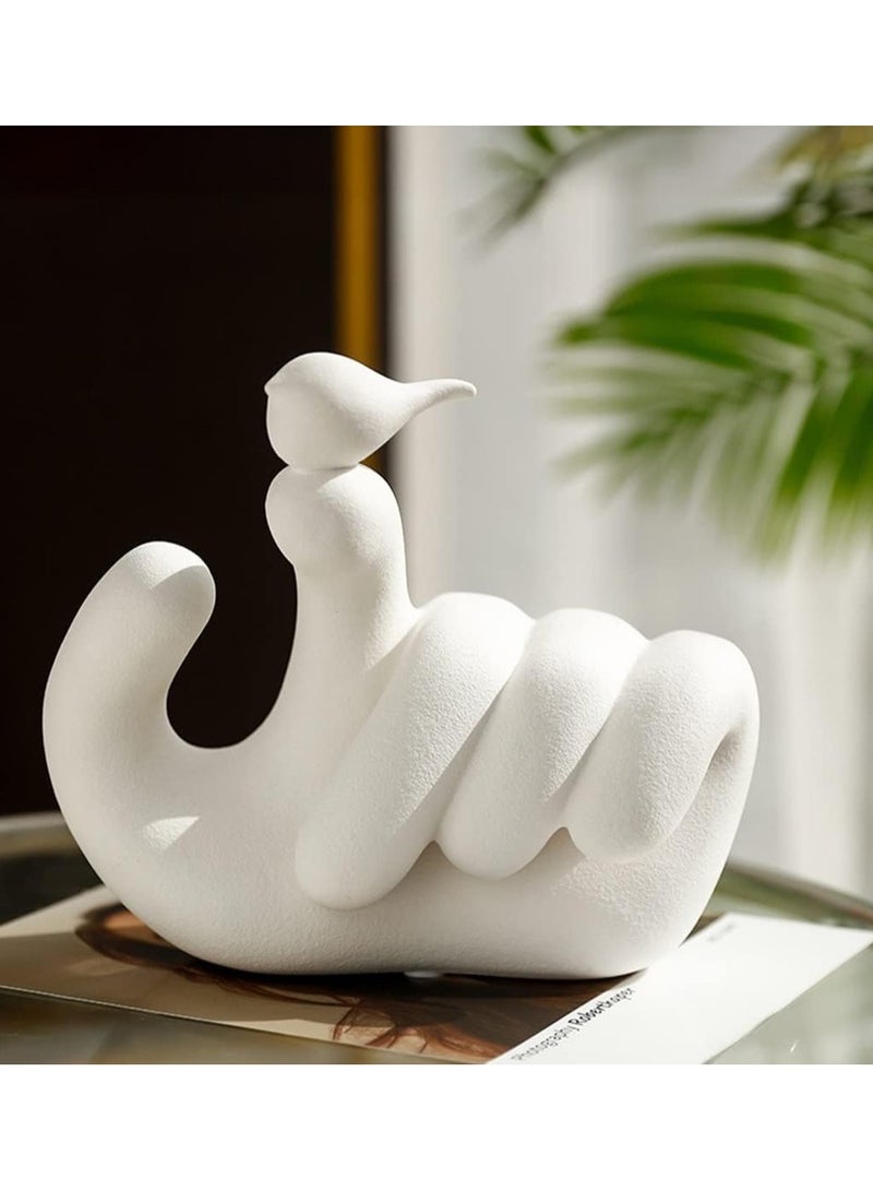 Ceramic Finger Birds 18 cm Figurines, Abstract Creative Hand Sculpture Decor with Bird, White Statues for Home Décor, Gesture Statue for Home Living Room Office  - Image 3