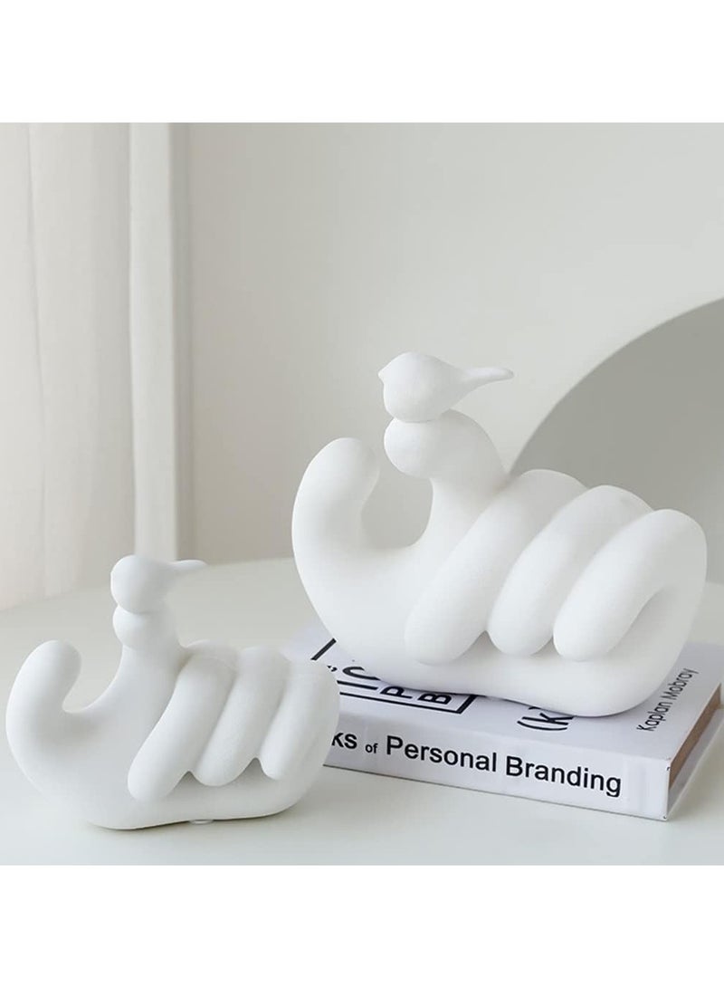 Ceramic Finger Birds 18 cm Figurines, Abstract Creative Hand Sculpture Decor with Bird, White Statues for Home Décor, Gesture Statue for Home Living Room Office  - Image 4