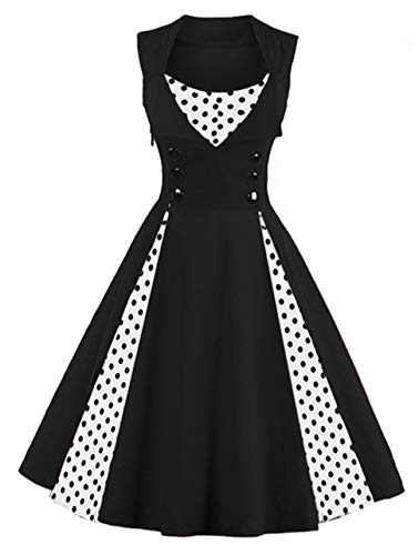KILLREAL Women's Sleeveless Vintage Rockabilly Polka Dot Cocktail Party Dress Black Medium - Image 1