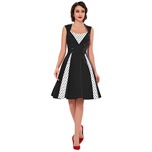 KILLREAL Women's Sleeveless Vintage Rockabilly Polka Dot Cocktail Party Dress Black Medium - Image 2