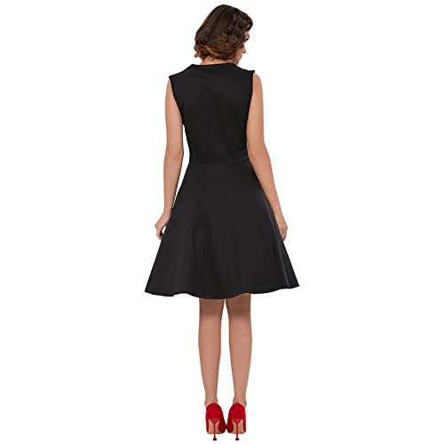 KILLREAL Women's Sleeveless Vintage Rockabilly Polka Dot Cocktail Party Dress Black Medium - Image 4