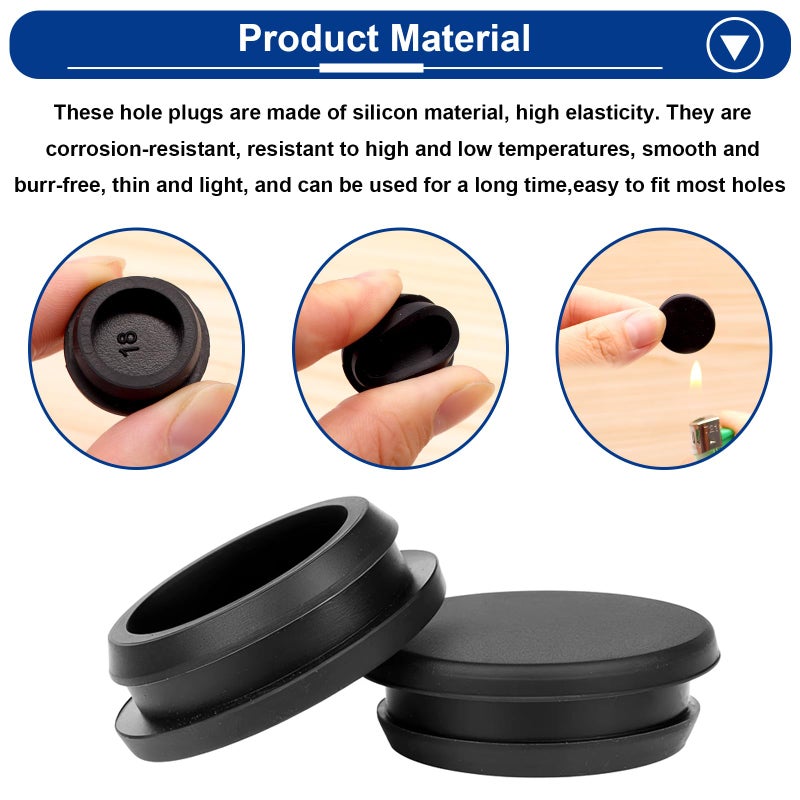 Tnisesm 100PCS 7 Sizes Black Rubber Plugs for Round Holes Silicone Plugs, 1/2" 3/8" 5/16" 1/4" 1/5" Round Hole Plug Snap Locking, Used for Furniture - Image 4