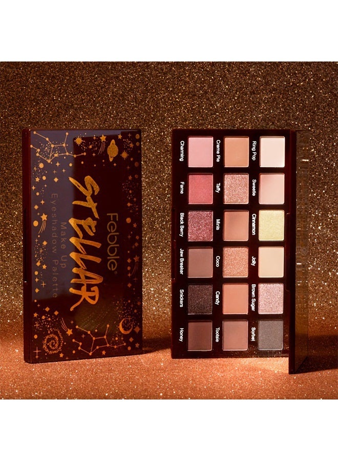 فيبيل لوحة ظلال العيون ستيلار ميك أب، لوحة ظلال عيون بـ 18 لونًا، ألوان ظلال عيون مشبعة للغاية مطفية ولامعة، تدوم طويلًا وقابلة للمزج، لوحة مكياج عيون بألوان طبيعية بني وذهبي، هدية للنساء لمظهر يومي واحترافي - Image 5