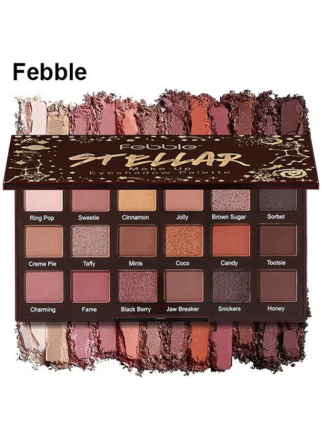 فيبيل لوحة ظلال العيون ستيلار ميك أب، لوحة ظلال عيون بـ 18 لونًا، ألوان ظلال عيون مشبعة للغاية مطفية ولامعة، تدوم طويلًا وقابلة للمزج، لوحة مكياج عيون بألوان طبيعية بني وذهبي، هدية للنساء لمظهر يومي واحترافي - Image 2