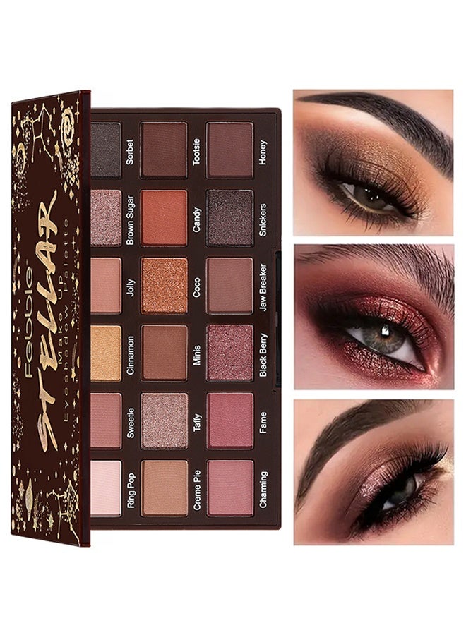 فيبيل لوحة ظلال العيون ستيلار ميك أب، لوحة ظلال عيون بـ 18 لونًا، ألوان ظلال عيون مشبعة للغاية مطفية ولامعة، تدوم طويلًا وقابلة للمزج، لوحة مكياج عيون بألوان طبيعية بني وذهبي، هدية للنساء لمظهر يومي واحترافي - Image 1