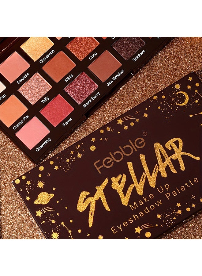 فيبيل لوحة ظلال العيون ستيلار ميك أب، لوحة ظلال عيون بـ 18 لونًا، ألوان ظلال عيون مشبعة للغاية مطفية ولامعة، تدوم طويلًا وقابلة للمزج، لوحة مكياج عيون بألوان طبيعية بني وذهبي، هدية للنساء لمظهر يومي واحترافي - Image 4