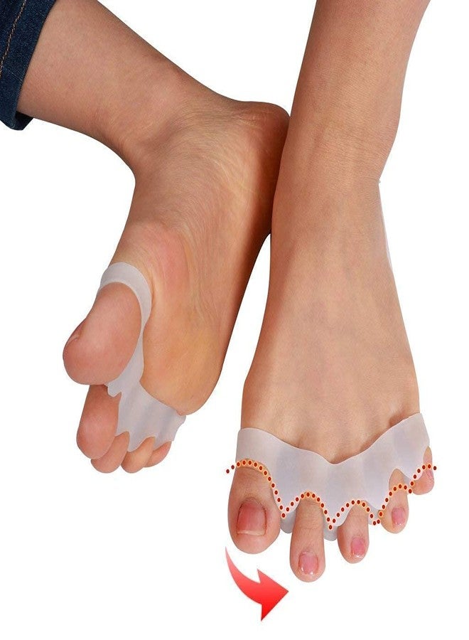 Alexvyan 1 Pair Double Hole Universal Size Silicone Gel Foot Fingers Separator 1 Pair Orthopedic Foot Protector Hallux Valgus Guard Finger Separator for Women Men Boy Girl (5 Finger Seperator) - Image 4