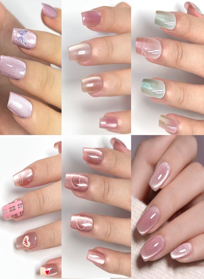 WAFOLOZE 6 Pack (180Pcs) Short Square Press On Nails - Nail Press Ons Short Fake Nails with press ons Designs, Artificial Nails Stick On Nails for Women(A-2) - Image 1