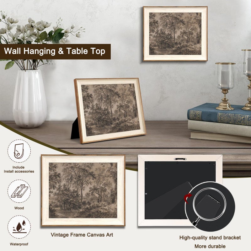 UNIRO Framed Canvas Wall Art for Living Room Decor, Vintage Neutral Brown Woodland Landscape Painting Farmhouse Canvas Prints Artwork, Antique Wall Pictures Decor for Bedroom Gallery Office, Bathroom Wall Decor - 10x12Inch - Image 2