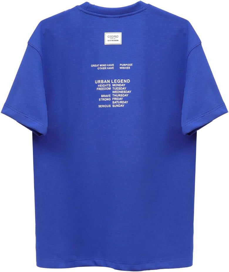 CEDRO تي شيرت سيديو للرجال بتصميم جرافيكي واسع باللون الأزرق - Image 2