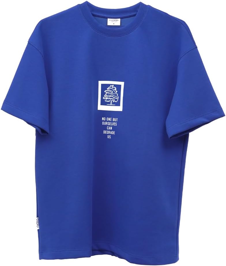 CEDRO تي شيرت سيديو للرجال بتصميم جرافيكي واسع باللون الأزرق - Image 1