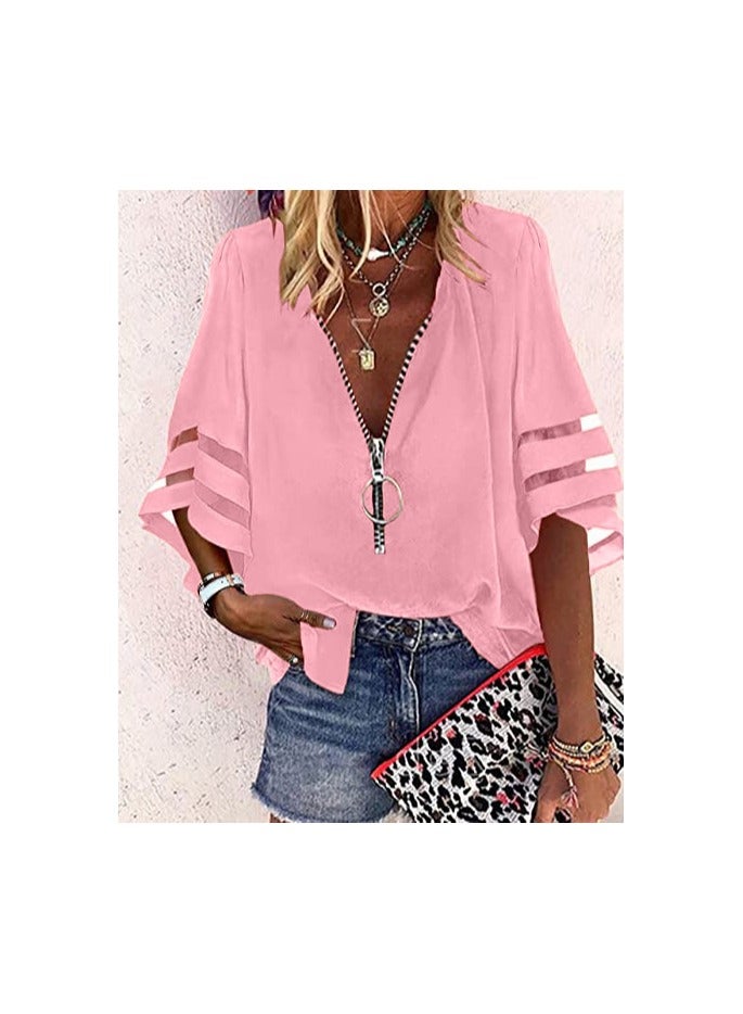 Shougu New V-neck Zipper Shirt Loose Casual Shirt For Women - Image 1