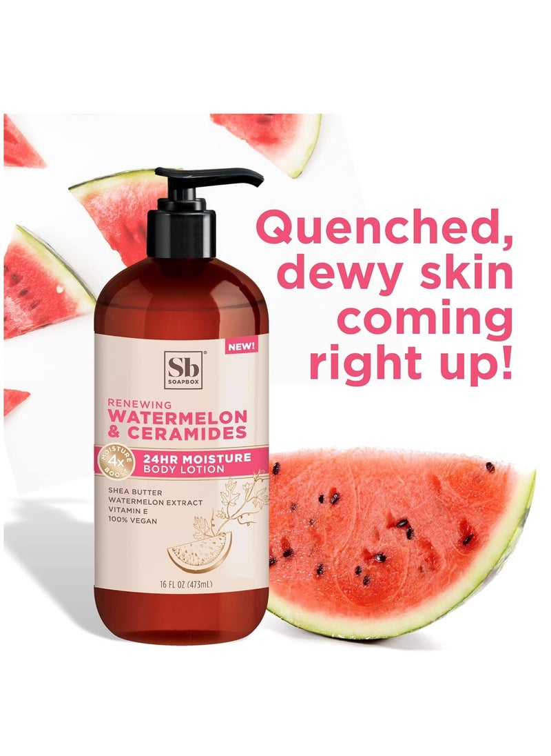 Soapbox - Soapbox Body Lotion, Watermelon & Ceramides Body Lotion for Dry Skin, Plump and Hydrate with Ceramides, Moisturizer for Women, Men, Vegan & Cruelty Free Skin Care, 3 Pack, 16 oz each - Image 1