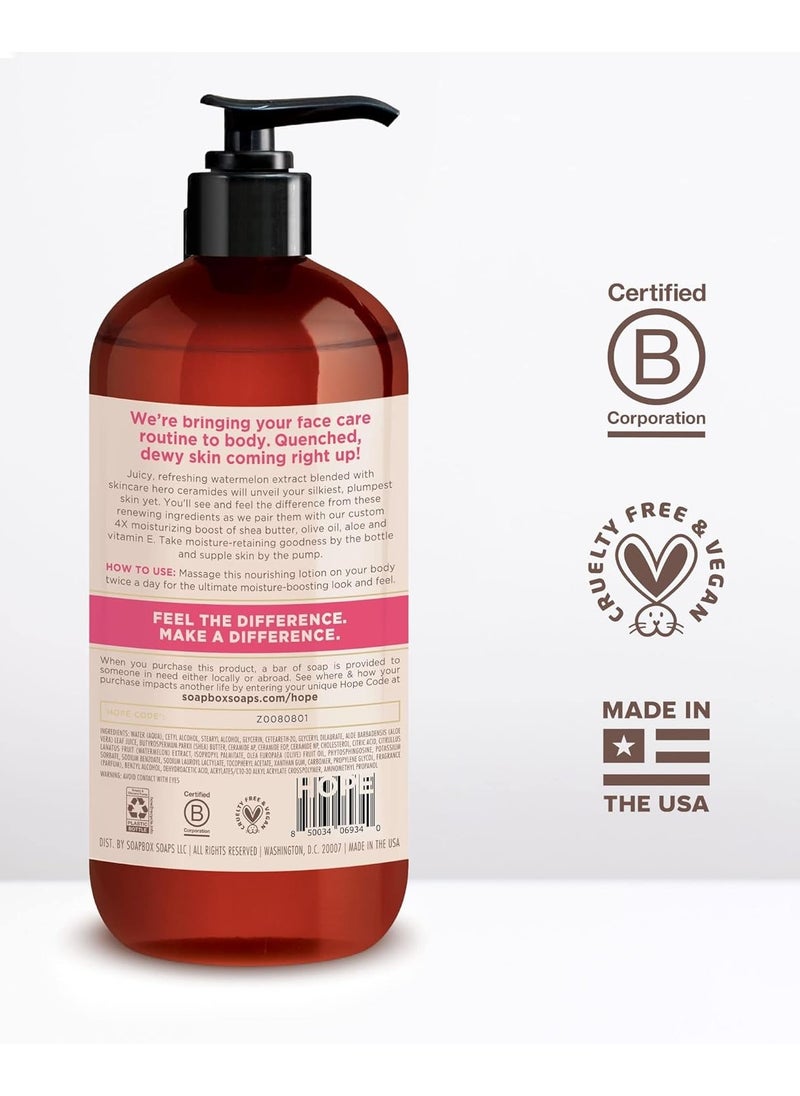 Soapbox - Soapbox Body Lotion, Watermelon & Ceramides Body Lotion for Dry Skin, Plump and Hydrate with Ceramides, Moisturizer for Women, Men, Vegan & Cruelty Free Skin Care, 3 Pack, 16 oz each - Image 1