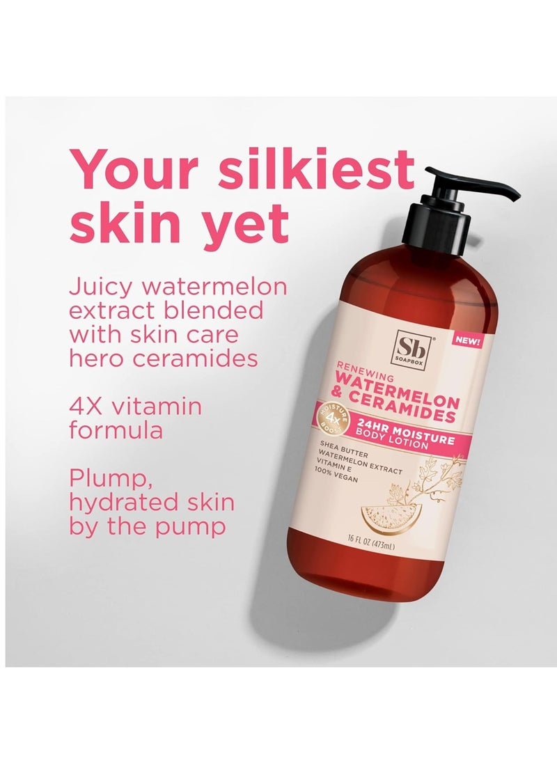 Soapbox - Soapbox Body Lotion, Watermelon & Ceramides Body Lotion for Dry Skin, Plump and Hydrate with Ceramides, Moisturizer for Women, Men, Vegan & Cruelty Free Skin Care, 3 Pack, 16 oz each - Image 1