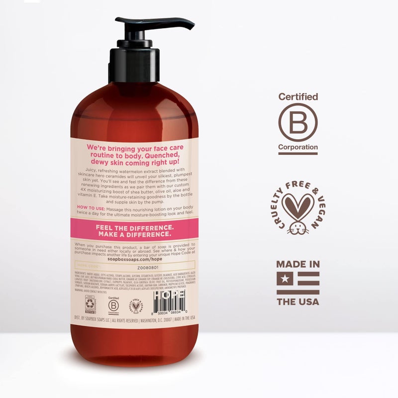Soapbox Body Lotion, Watermelon & Ceramides Body Lotion for Dry Skin, Plump and Hydrate with Ceramides, Moisturizer for Women, Men, Vegan & Cruelty Free Skin Care, 3 Pack, 16 oz each - Image 4