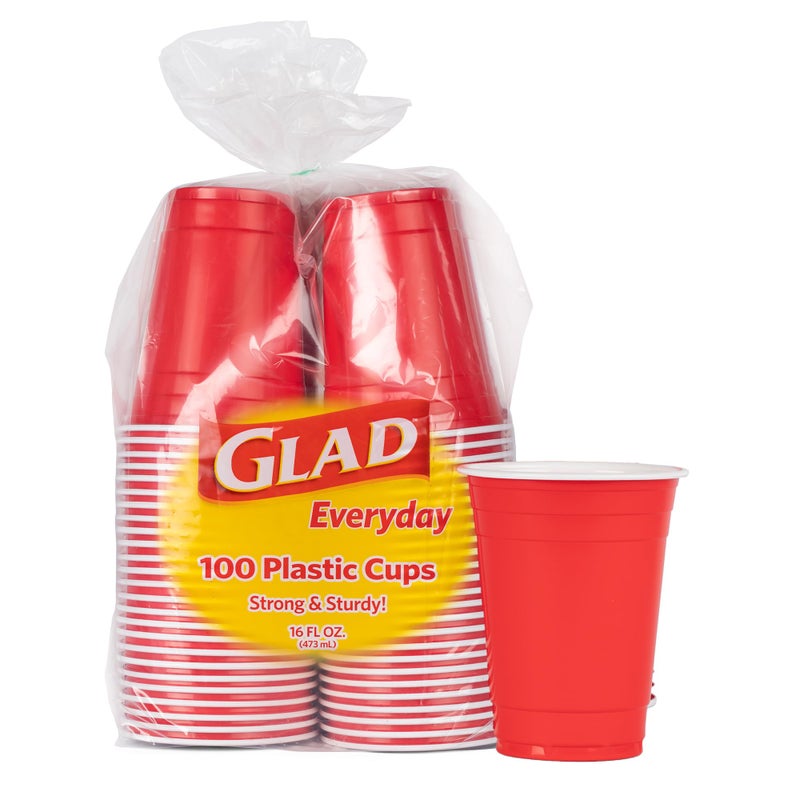 Glad Everyday Disposable Plastic Cups  Red Plastic Party Cups for All Occasions  Heavy Duty Plastic Drinking Cups for Parties or Everyday  16 Ounce 100 Count