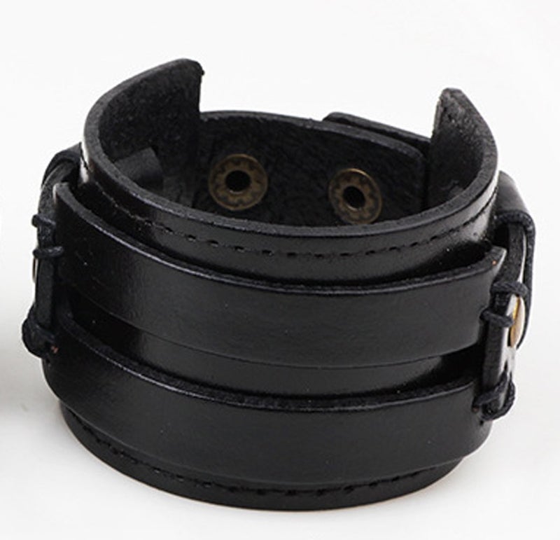Hamoery Men Leather Bracelet Punk Braided Rope Alloy Bracelet Bangle Wristband(Black1) - Image 4