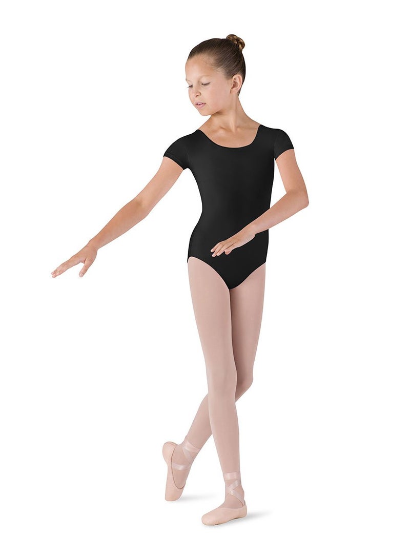 Bloch Dance Girls Dujour Microlux Short sleeve Leotard, Black, Size 8-10