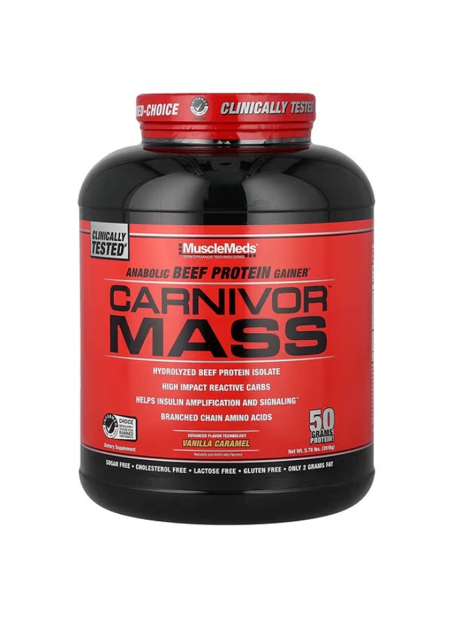 MuscleMeds, Carnivor Mass, Anabolic Beef Protein Gainer, Vanilla Caramel, 5.78 lbs (2,618 g) - Image 1