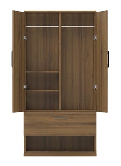Mahmayi Mahmayi Wooden Wardrobe with 1 Doors, and Open Shoe Rack, Hanging Rod and 2 Compartments, Wooden Closet Storage Cabinet for Bedroom, Living Room - Cognac Brown Sherman Oak  - Image 1