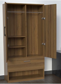 Mahmayi Mahmayi Wooden Wardrobe with 1 Doors, and Open Shoe Rack, Hanging Rod and 2 Compartments, Wooden Closet Storage Cabinet for Bedroom, Living Room - Cognac Brown Sherman Oak  - Image 2