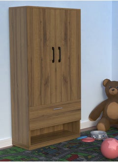 Mahmayi Mahmayi Wooden Wardrobe with 1 Doors, and Open Shoe Rack, Hanging Rod and 2 Compartments, Wooden Closet Storage Cabinet for Bedroom, Living Room - Cognac Brown Sherman Oak  - Image 3