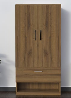 Mahmayi Mahmayi Wooden Wardrobe with 1 Doors, and Open Shoe Rack, Hanging Rod and 2 Compartments, Wooden Closet Storage Cabinet for Bedroom, Living Room - Cognac Brown Sherman Oak  - Image 4