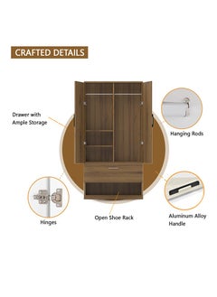 Mahmayi Mahmayi Wooden Wardrobe with 1 Doors, and Open Shoe Rack, Hanging Rod and 2 Compartments, Wooden Closet Storage Cabinet for Bedroom, Living Room - Cognac Brown Sherman Oak  - Image 5