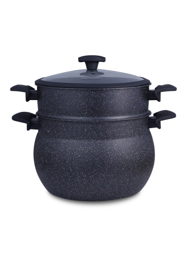 Homeway Multipurpose Steamer Pot 26cm with Lid, 15L Capacity, 5 Layer Non-Stick Marble Coated Cookware, Black, HW3518 - Image 4