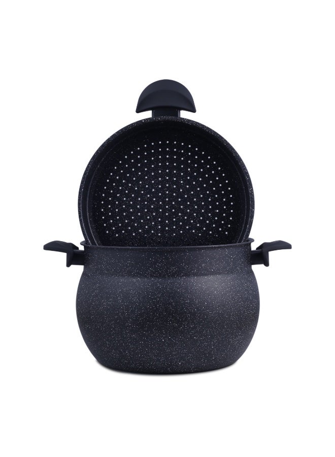 Homeway Multipurpose Steamer Pot 26cm with Lid, 15L Capacity, 5 Layer Non-Stick Marble Coated Cookware, Black, HW3518 - Image 3