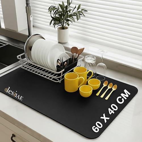 Desi BAE Dish Drying Mat for Kitchen | Super Absorbent Microfiber Dish Drainer | Anti-Slip Quick Drying for Utensils, Glasses & Plates | Washable Kitchen Accessories | Washable Sink Organizer Pad (40 *60) - Image 1