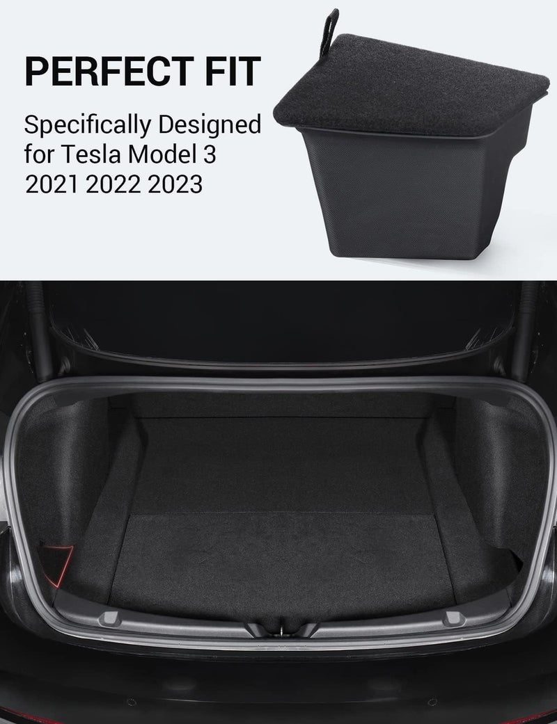 BASENOR 2023 2022 2021 Tesla Model 3 Trunk Storage Bin, Trunk Organizer with Carpeted Lid, Waterproof Rear Trunk Side Storage Box for Model 3 Interior Accessories (Not Fit 2024 2025 Model 3) - Image 3