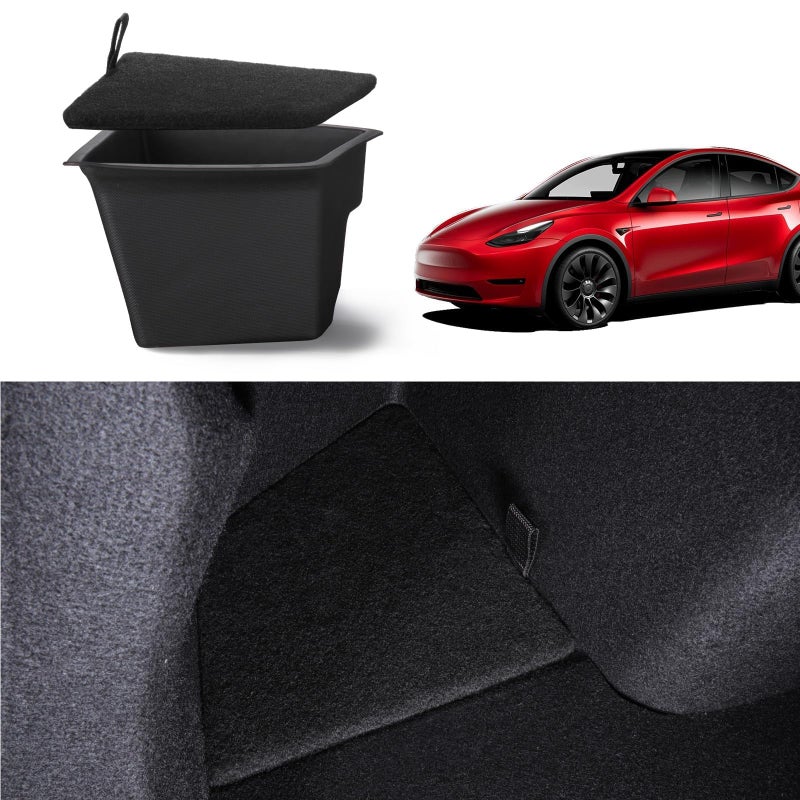 BASENOR 2023 2022 2021 Tesla Model 3 Trunk Storage Bin, Trunk Organizer with Carpeted Lid, Waterproof Rear Trunk Side Storage Box for Model 3 Interior Accessories (Not Fit 2024 2025 Model 3) - Image 1