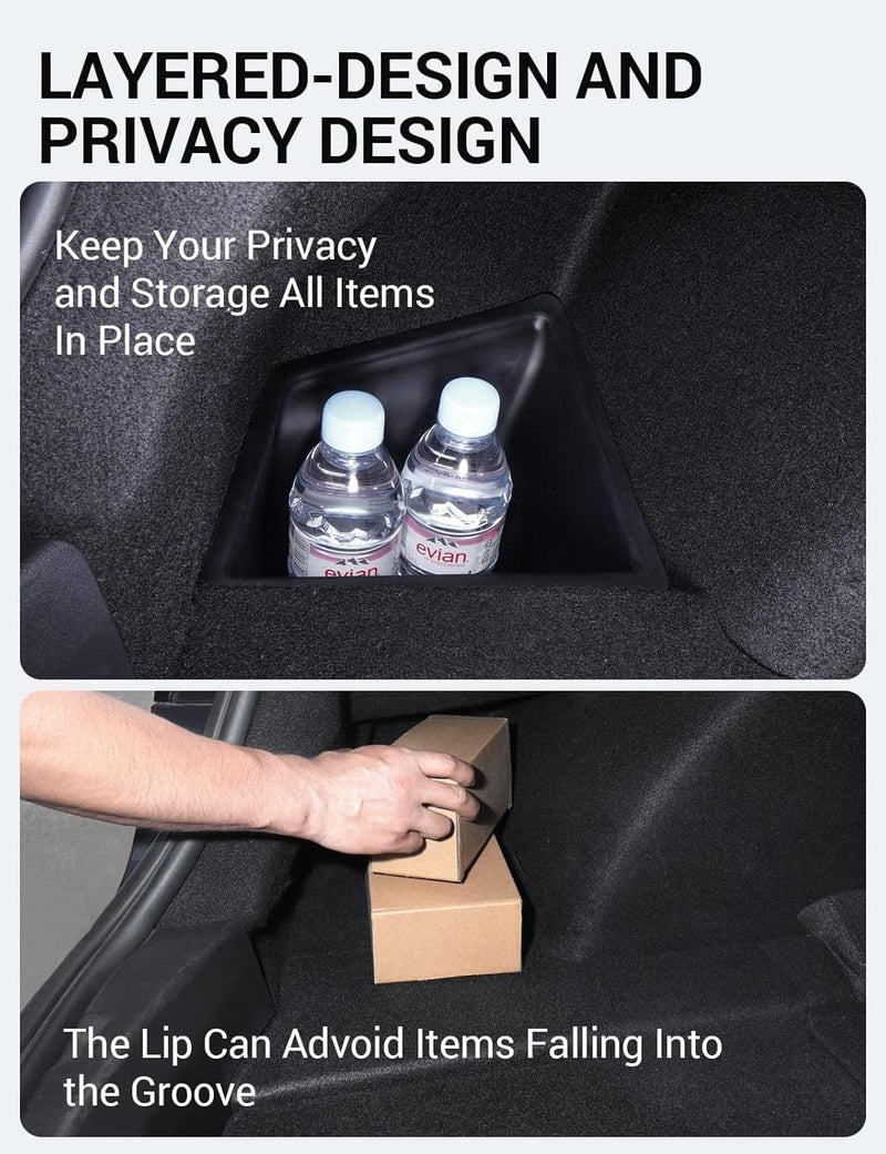 BASENOR 2023 2022 2021 Tesla Model 3 Trunk Storage Bin, Trunk Organizer with Carpeted Lid, Waterproof Rear Trunk Side Storage Box for Model 3 Interior Accessories (Not Fit 2024 2025 Model 3) - Image 2