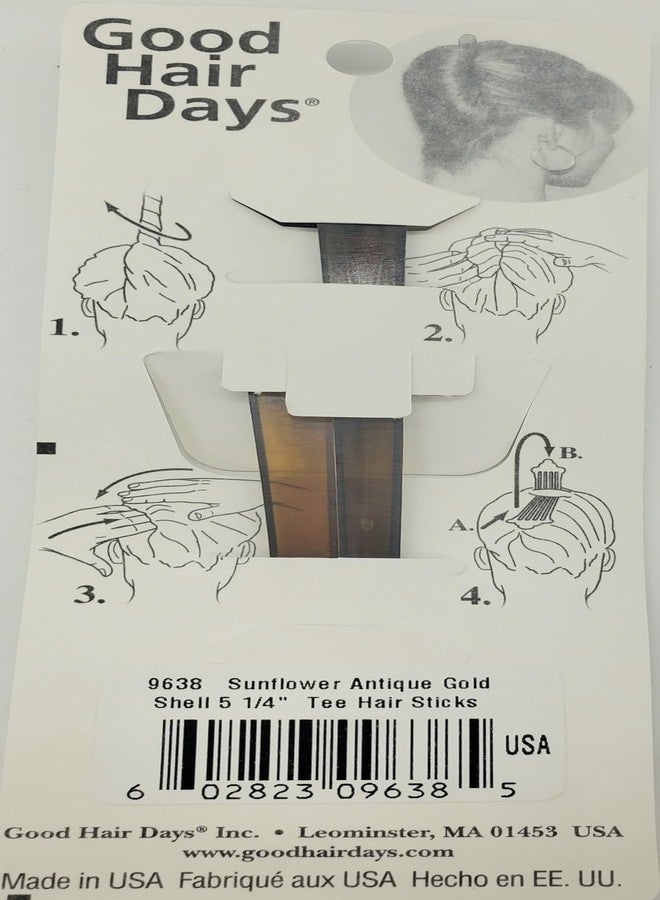 Good Hair Days Hair Chopsticks - 5 1/4" Long Antique Gold Sunflower Updo Styling Sticks for Women, Vintage, Bridal Jewelry, Accessories for Chignons, French Twists & Buns - Tortoise Shell, Set of 2 - Image 4