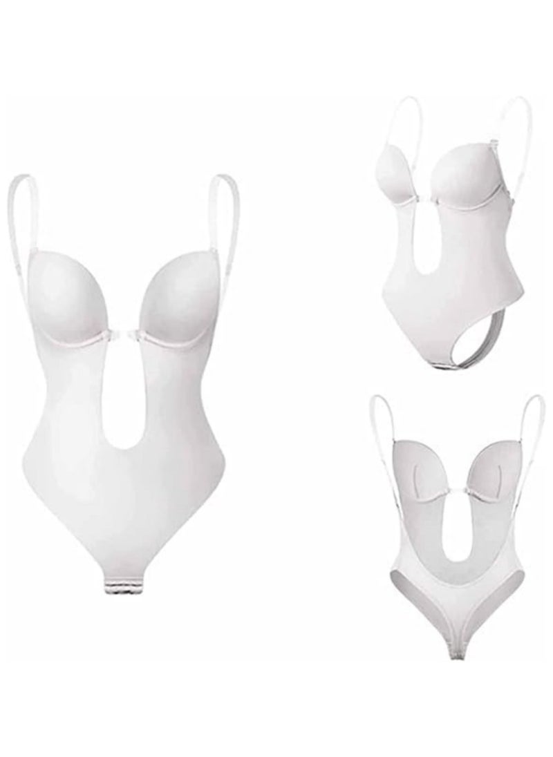 AUTOYSUR Women Shapewear Backless Body Bra Shaper Womens Plus Size Plunge Invishaper Low Back Thong Bodysuits Open Crotch Daily Use White  - Image 1