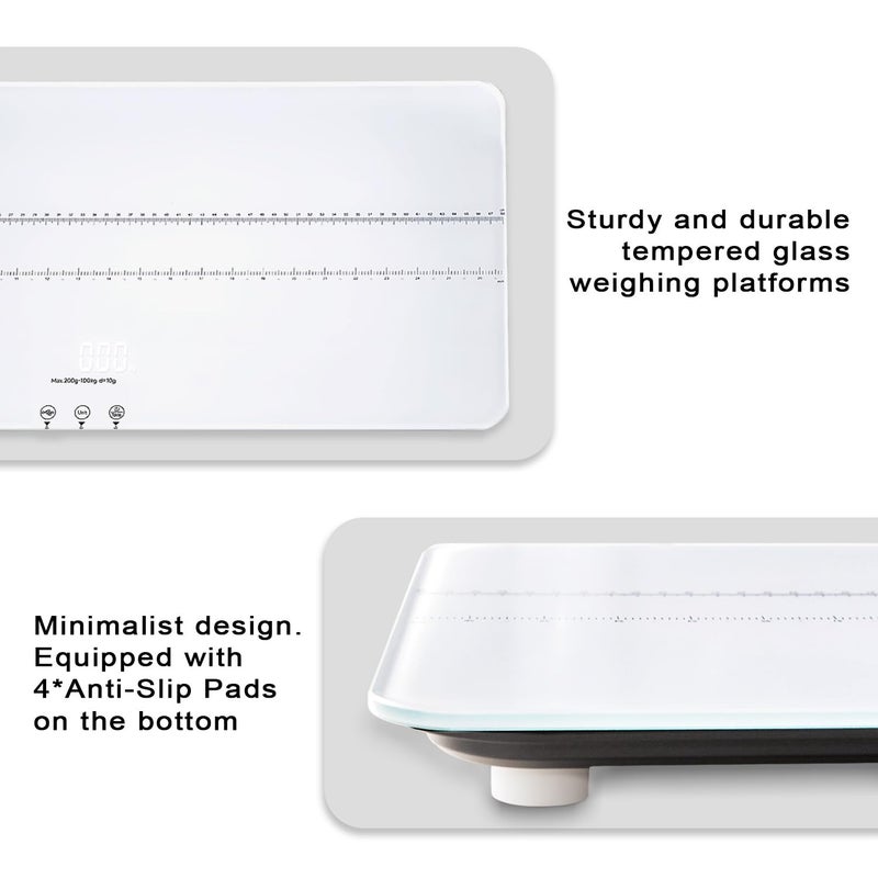 UNIWEIGH ميزان حيوانات أليفة رقمي 220 رطل × 10 جرام دقة ميزان للكلاب والقطط مع 3 وحدات وزن وظيفة الطي والاحتفاظ ميزان للأطفال للحيوانات الأليفة مادة زجاج مقسى شحن USB منصة وزن LED كبيرة بيضاء - Image 5