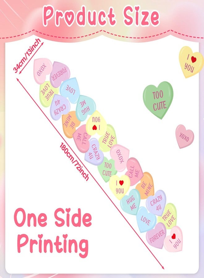 Lonfliness Valentine Table Runner Colorful Love Heart 72x13inch Conversation Candy Heart Valentines Table Runner Cover Kitchen Dining Decor for Wedding Engagement Anniversary Home Party Decoration - Image 2