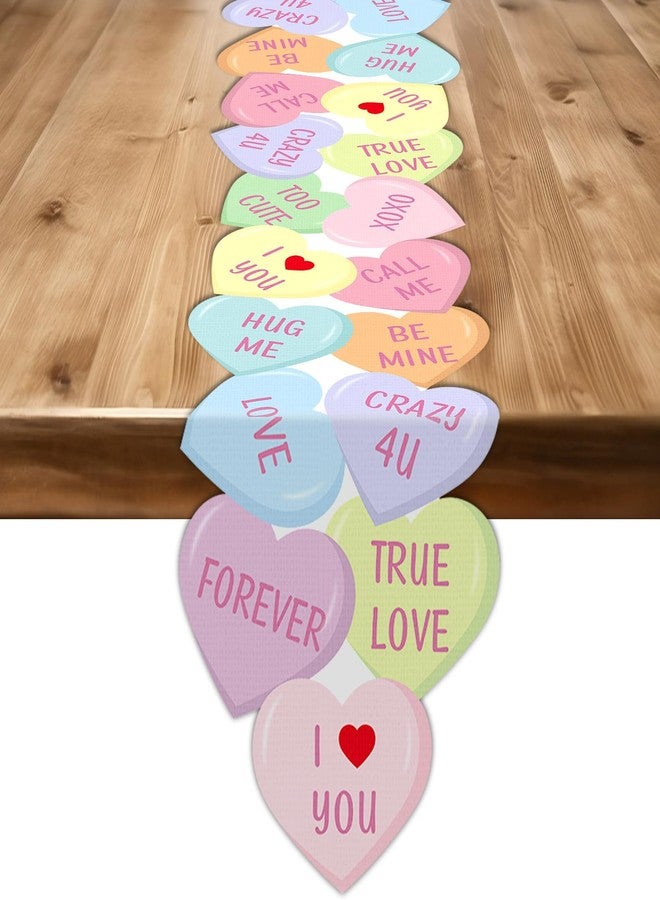 Lonfliness Valentine Table Runner Colorful Love Heart 72x13inch Conversation Candy Heart Valentines Table Runner Cover Kitchen Dining Decor for Wedding Engagement Anniversary Home Party Decoration - Image 1