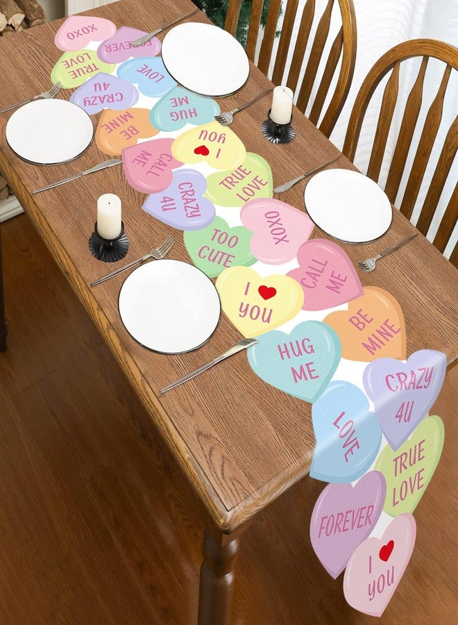Lonfliness Valentine Table Runner Colorful Love Heart 72x13inch Conversation Candy Heart Valentines Table Runner Cover Kitchen Dining Decor for Wedding Engagement Anniversary Home Party Decoration - Image 5