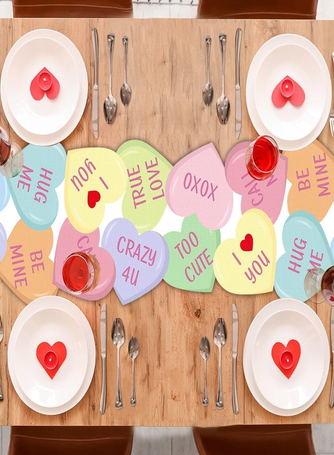 Lonfliness Valentine Table Runner Colorful Love Heart 72x13inch Conversation Candy Heart Valentines Table Runner Cover Kitchen Dining Decor for Wedding Engagement Anniversary Home Party Decoration - Image 4